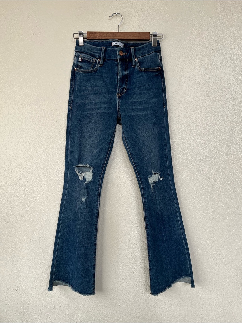 Dear John Dark Blue Distressed Cropped Flare Jeans size 24